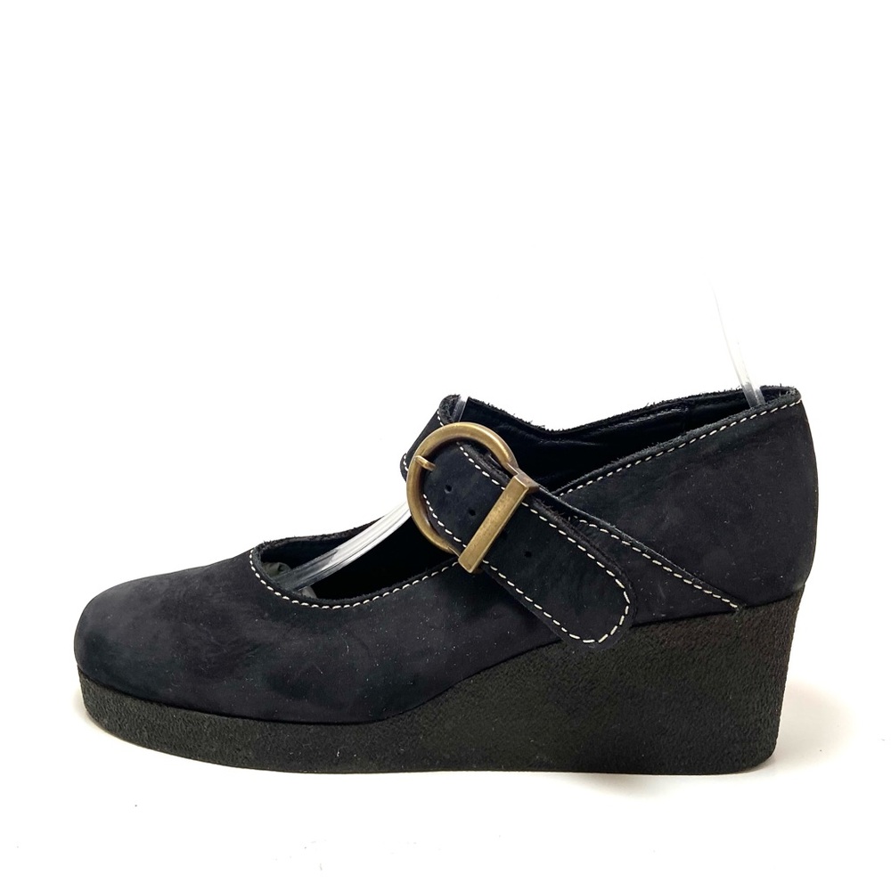 Arche Briska Black Leather Mary Jane Wedge Shoes